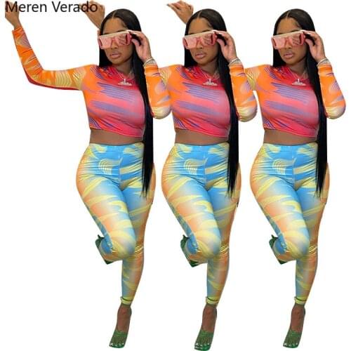 Meren Verado Sprint Autumu Elegant Chic 2 Piece Sets Women Long Sleeve Half High Collar Crop Top Pencil Pant Sexy Jogger Outfits