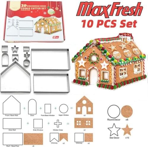 10PCS Christmas Cookie Mold Tools Stainless Steel Baking Cutter House Decoration Star Round Flower Shape Kitchen Accessories