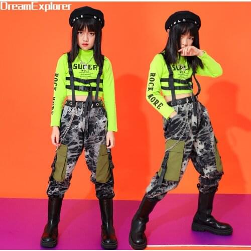 Girl Hip Hop Camouflage Pant Goth Crop Top 2 Pcs Set Kids Gothic Sweatshirt Outfit Kids Street Dance Clothing Costume Streetwear