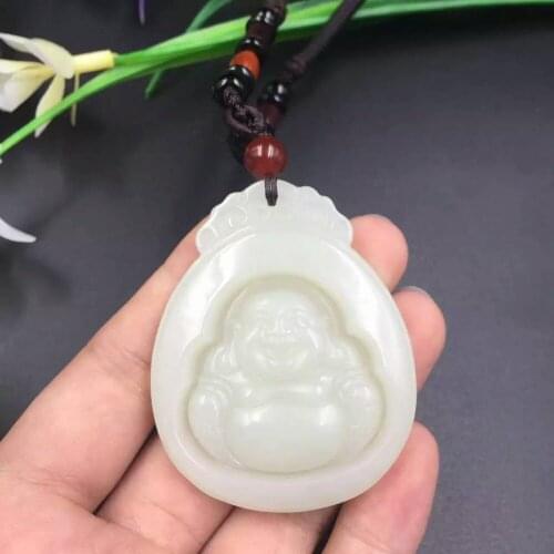 3530#Hetian yu Buddha Pendant hollow heart, self-cultivation