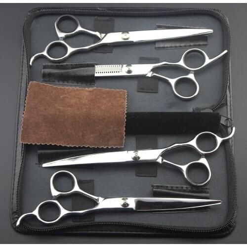 4Pcs Suit Best 7 inch Professional Hairdressing Scissors Home Dogs Cats Pets Curving Cutting Scissors Thinning Shears Quality