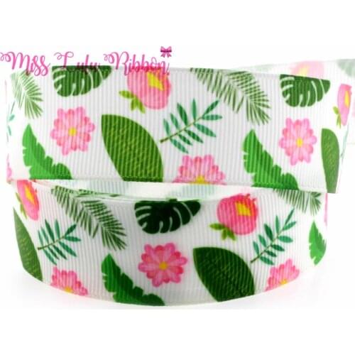 6mm-75mm Flower Printed Grosgrain/Elastic Ribbon Hair Clip Handmade Headband Hair accessories wedding Decoration 50 Yards