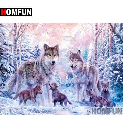 HOMFUN 5D DIY Diamond Painting Full Square/Round Drill "Animal wolf" 3D Embroidery Cross Stitch gift Home Decor A02565