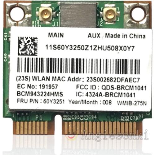 Broadcom BCM943224HMS Bcm4322 FRU 60Y3251 Mini PCI-e 300Mbps 802.11ABGN Wireless WIFI Card for Lenovo L410 L412 L510 SL410 SL510