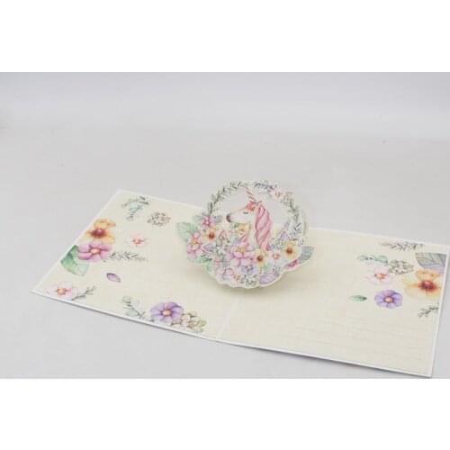 3D Handmade Colorful Garland Cartoon Smile Unicorn Paper Invitation Greeting Cards Kids Girlfriend Birthday Party Festival Gift