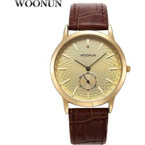 Fashion Simple Watches Men Gold Watches Genuine Leather Band Quartz Wristwatch Ultra Thin Mens Watches Small Seocnds horloge man