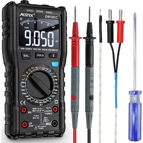 MESTEK DM100C True-RMS Digital Multimeter Button 10000 Count with Analog Bar Graph AC/DC Voltage Ammeter Current Ohm Manual/Auto