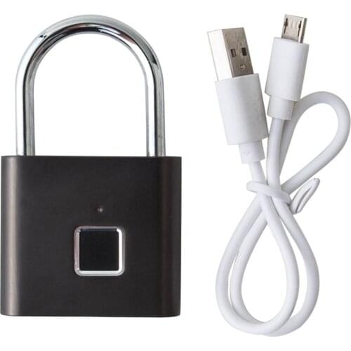 Door Lock Stainless Steel Fingerprint Padlock USB Rechargeable Smart Keyless Door Locks With USB Cable Security Tool