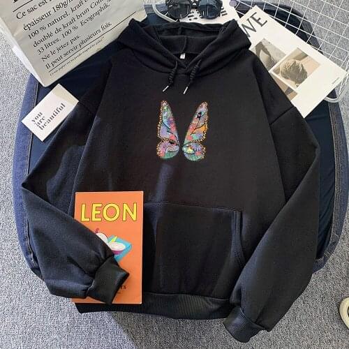 Autumn Winter Gothic Style Hoodies Women Crewneck Sweatshirt Harajuku Butterfly Print Hooded Aesthetic Ulzzang Hoodie Streetwear