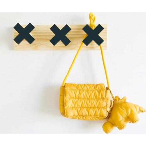 Ins Nordic style creative household hook clothes hanging solid wood geometric cross row hook hook childrens creative soft cloth