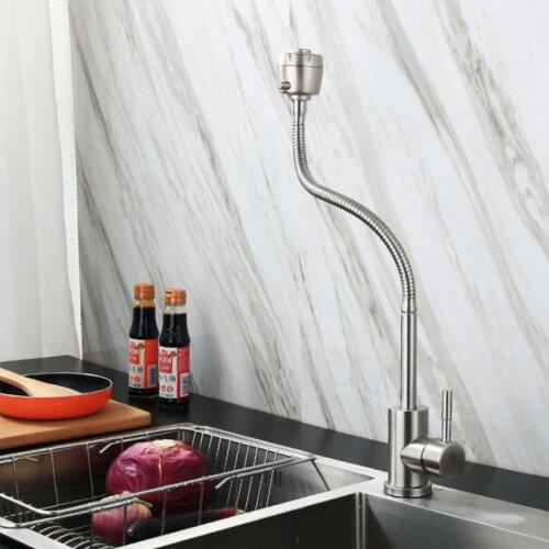 SUS 304 Stainless Steel Kitchen Mixer Cold and Hot Flexible Hose Kitchen Tap Single lever Hole 360 Degree Swivel Water Tap