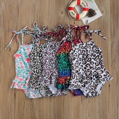 Little Girl Cute One-Piece Swimsuit Summer Children Leopard Dot Print Camisole Holiday Breathable Sleeveless One-Piece Swimsuit