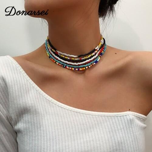 Donarsei 7pcs/set Fashion Colorful Beaded Chokers Necklace For Women Bohemia Handmade Bead Clavicle Chain Friendship Gift