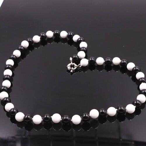 Trendy Round Beads Strand Necklace for Women Black White Baking Paint Glass Lacquer Beads Rope Chain Necklaces Jewelry 18"A556
