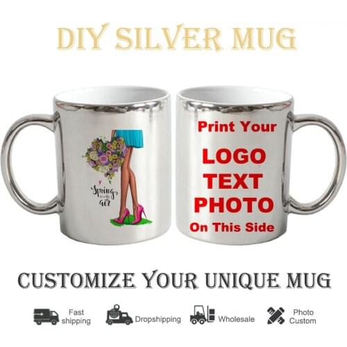 Cartoon Personalized Mug Flowers girls Custom cup Print logo Made silvery Coffee Mugs Cups Gift for Family DIY KTDZ-RW-002-LY