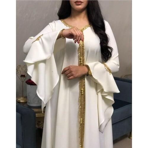 Muslim Abaya Embroidery Lace Jalabiya Golden Ribbon Dresses Hijab Bandage Fall Africa Dashiki Eid Ramadan Islamic Prayer Turkish