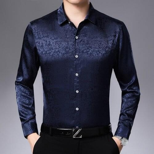 2021 new mens luxury dress long-sleeved shirt mens spring autumn fashion business casual shirt slim printed shirt Brand male