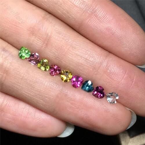 Natural tourmaline Bare stone ring face heart shape 4x4mm candy color 9 pieces