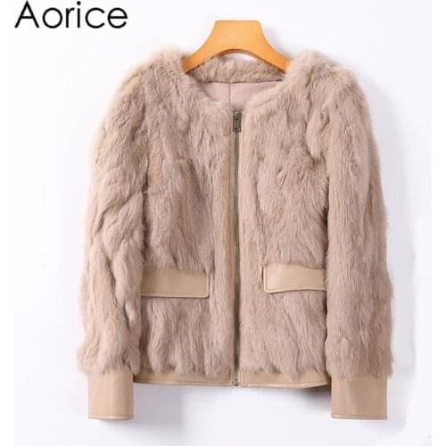 Aorice real rabbit fur coat jacket 2020 Ins new winter lady female Rex rabbit fur coats parka jackets Z20029