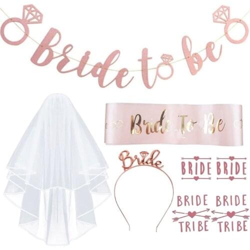 2021 New 8Pcs/Set Bachelorette Party Decorations Rose Gold Kit Bride to Be Sash Banners Headband Wedding Veil Tattoos Hen Night