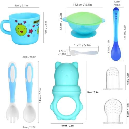 10 Baby Feeding Set Bendable Spoon Fork Placemat Baby Food Masher Kids Feed Non-Slip Silicone Waterproof Training Kit