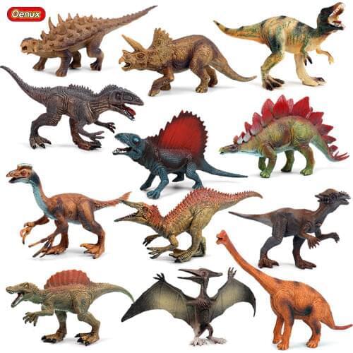 Oenux 12pcs Classic Prehistoric Jurassic Dinosaur Animal Action Figure T-Rex Spinosaurus Saichania Dinosaurs Park Model Kids Toy