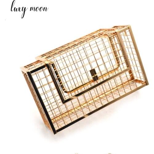 Luxury Designer Handbag Hollow Metallic Rectangular Bags 2021 Womens Brand Female Evening Clutch Shoulder Messenger Bags Z055