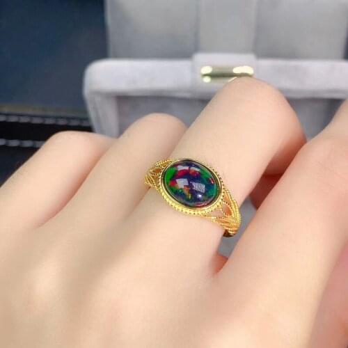 Luxury Atmosphere Hot Selling Style Natural Black Opal Ring 925 Silver Womens Ring Noble and Elegant 8*10mm