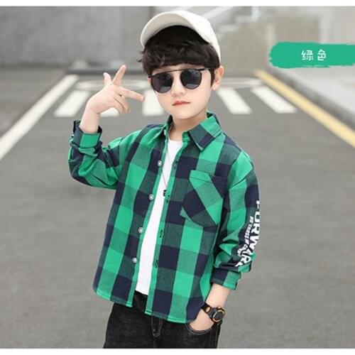 Autumn Kids Boys Clothes Plaid Shirts Long Sleeve Loose Blouse Spring Cool Cotton Children Tops Boy camisas 4 6 8 10 12 Years