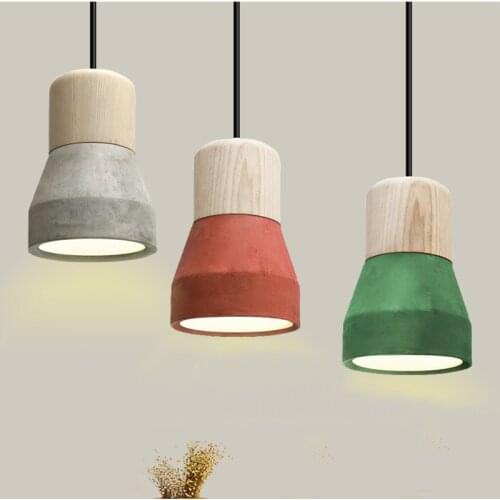 Modern Pendant Light E27 LED Nordic Restaurant Bar Counter Cement Living Room Lighting Hanging Simple Wood Indoor Decor Lamps