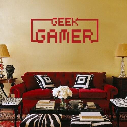 Game Geek Vinyl Wall Decal Gaming Pixel Art Words Decor Stickers Mural Design Boys Decor Gaming Poster Wallpaper Z008