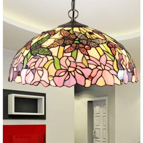 16 inch Tiffany Dragonfly Stained Glass Suspended Luminaire E27 110-240V Chain Pendant lights for Home Parlor Dining Room