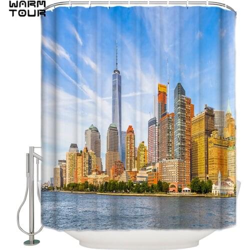 WARMTOUR Shower Curtain Sky And City Extra Long Fabric Bath Shower Curtains Bathroom Decor Sets with Hooks