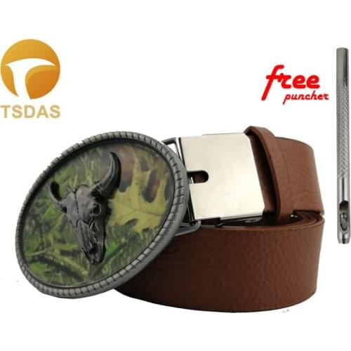 Green Belt Buckles Metal Cowboy Ellipse ox-head Mens Designer Belt Buckles for Boyfriends