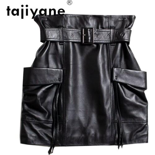 Tajiyane Womens Summer Skirt Womens Real Sheepskin Short Skirts Woman High Waist Skirt Genuine Leather Skirts Faldas TN2492