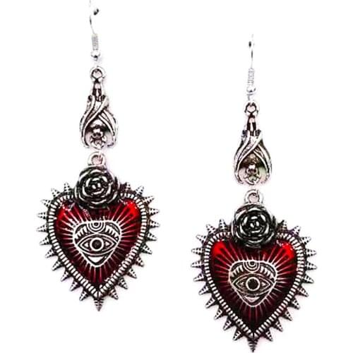Dark Goth Drop Earring Jewelry Blood Rose Heart Oil Bat Gothic Earrings For Womens Retro Hanging Long Earrings Aesthetic