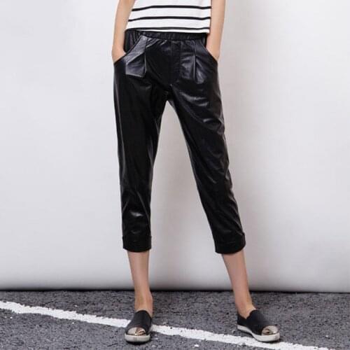 2020 Lambskin Real Leather Harem Pants Women Fashion Black Genuine Natural Leather Ankle Length Pants Female Casual Streetwear