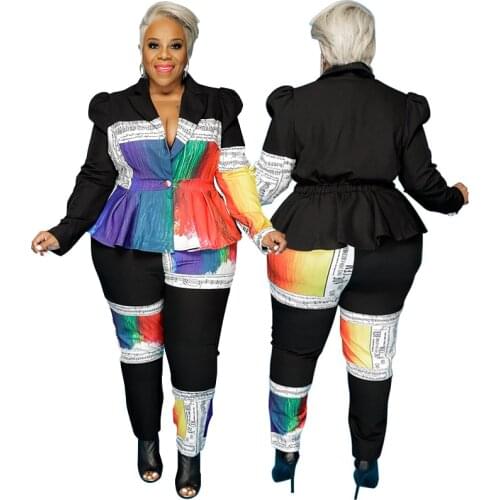 Plus Size Clothing Two Piece Set Long Sleeve Elastic Waist Tops Elegant Suit Women Blazer Set Sweat Suit Wholesale Dropshipping