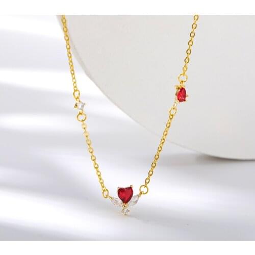 Heart Necklaces For Women Red Zircon Cute Star Angel Wing Charm Choker Pendant Necklace Jewelry Gift Bijoux Femme Collar BFF