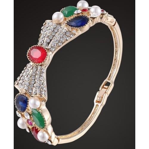 Zlxgirl Great quality rhinestone bracelet and bangles for womens new year party gifts antique gold color vintage bow bangle