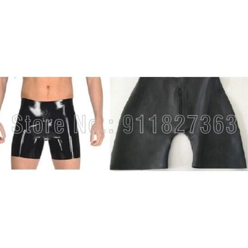 100% Latex Panties Sexy Men Latex Rubber Fetish Shorts Underwear with an Attached Anal Sheath Front Zipper