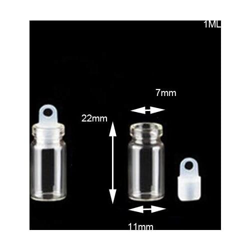 100pcs/lot 11*22*7mm 1ml Clear Cute Transparent Glass Bottles With Sealing Rubber Cover Empty Glass Vials Jars Wishes Bottles