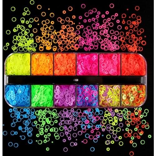 12Grids Flashing Fluorescence Circle Hollow Sequins Colorful Neon Round Nail Art Colorful Glitter Flakes Nail Art Decorations