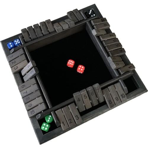 4 Players Shut The Box Dice Board Game 4 Sided 10 Numbers Wooden Flaps & Dices Game Set Pub Bar Party Supplies 22cm x 22cm