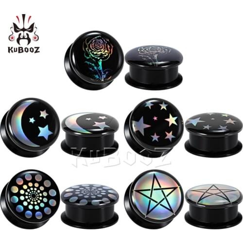 KUBOOZ Ear Gauges Tunnels Plugs Piercing Body Jewelry Expander Picture Logo Earrings Extender Studs Fashion Jewelry For Gift
