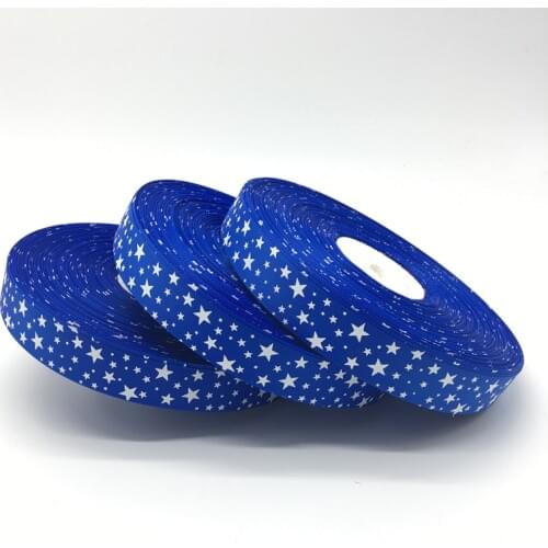 5 Yards/lot 1Inch (25mm)Wide Blue Printing Stars Grosgrain Ribbon Hair Bow/Christmas/wedding DIY Sewing Craft
