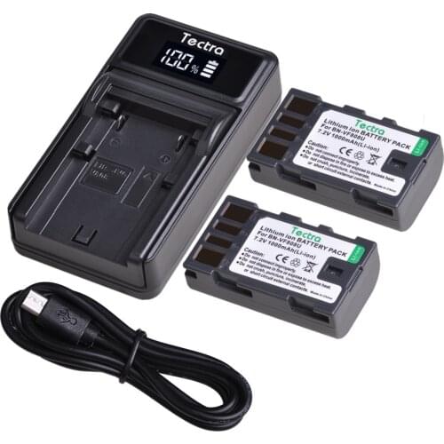 Tectra 2pc BN-VF808U BN-VF808 BNVF808 Camera Battery+LED USB Charger for JVC GZ-HD7 GZ-MG575 GZ-MG555 GR-D750 GR-D760 Camera