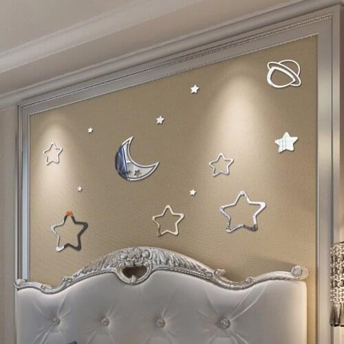 Acrylic Star Moon Planet 3D Mirror Wall Sticker Mirror Mural Acrylic Decals for Room Toilet Bathroom Mirror Stickers Wall Decor
