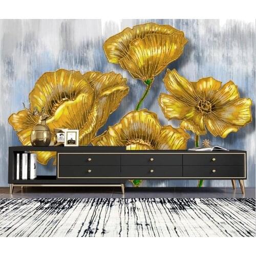 Beibehang Nordic modern hand-painted gold line abstract golden flower custom size mural home decoration 3d wallpaper