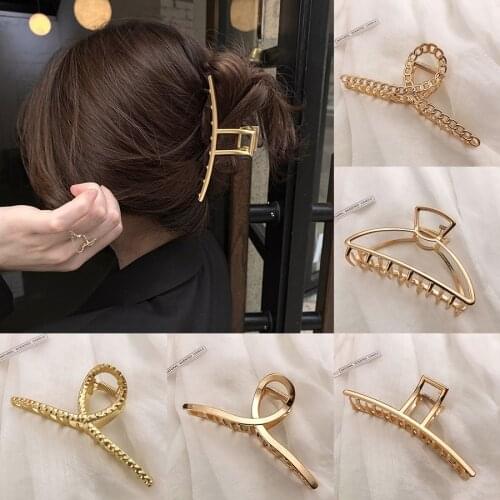 Oversize For Women Girls Geometric Hair Claw Clamps Metal Hair Crab Cross Hair Claw Clip Solid Color Hairpins Hair Accessories